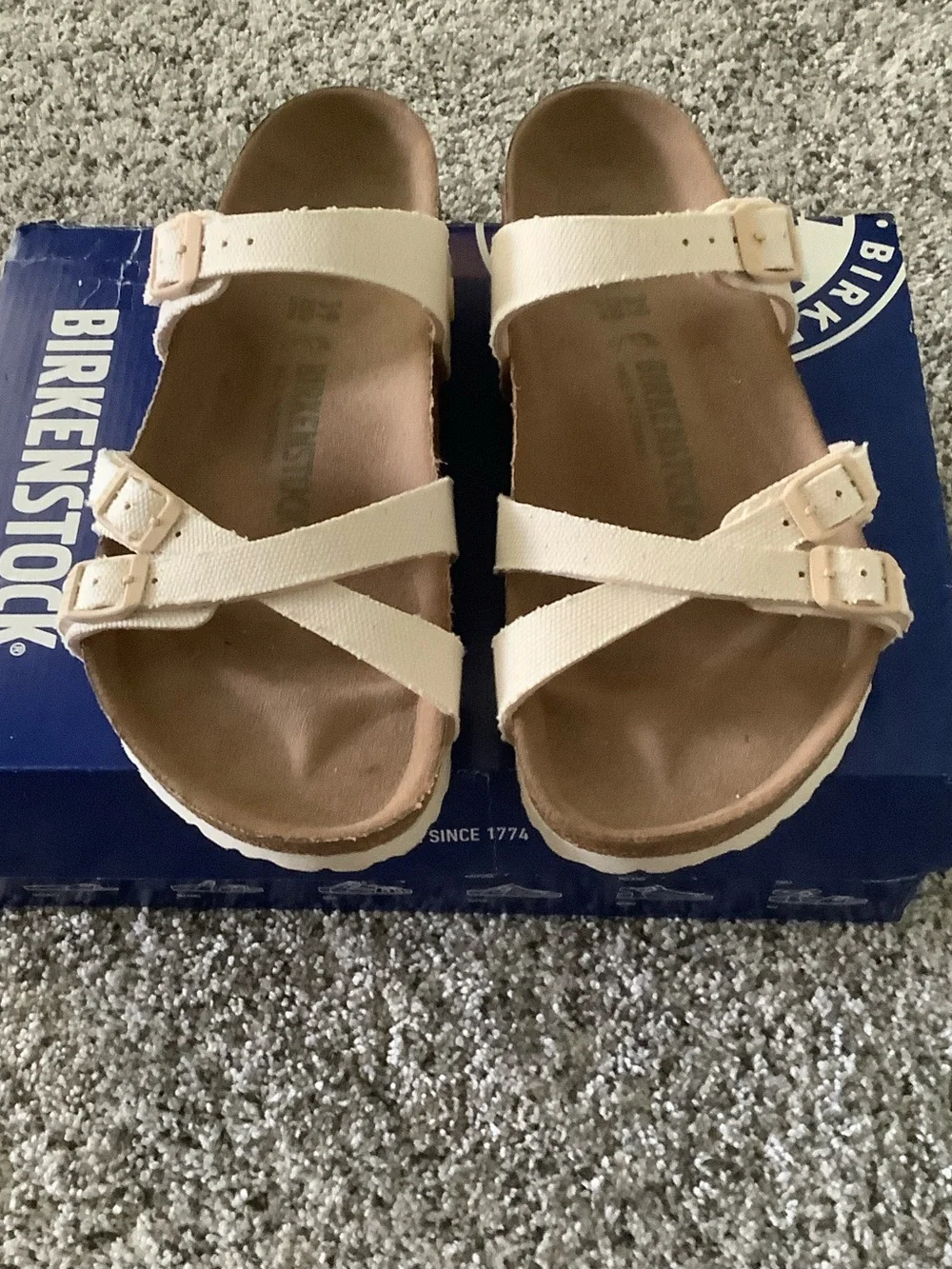 Birkenstock Vegan Canvas Sandals Eggshell with Rivet Detail